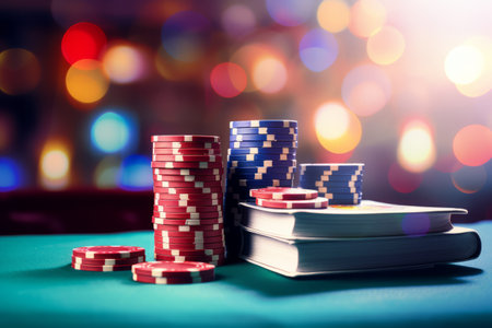 Gambling Ambiance: Blurred Sports Book Background in a Casinoの素材