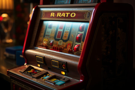 Dive into Nostalgia: A Captivating Close-Up of a Retro Slot Machineの素材