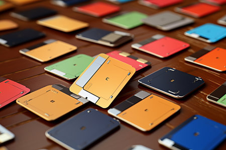 Exploring Cellular Connectivity: A Close-Up View of Multiple Mobile Operator Sim Cards in a Smartphoの素材