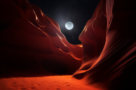 Mystical Moonlit Journey: Exploring the Artistic Antelope Slot Canyon in Arizona's Enigmatic Nighttiの素材