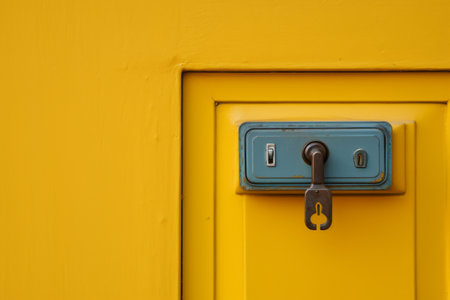 Vibrant Door Elements: The Mesmerizing Fusion of a Yellow Handle, Mailbox, and Abstract Objectの素材
