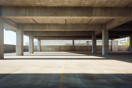Sunny Day Serenity: The Empty Open Car Parking Garageの素材