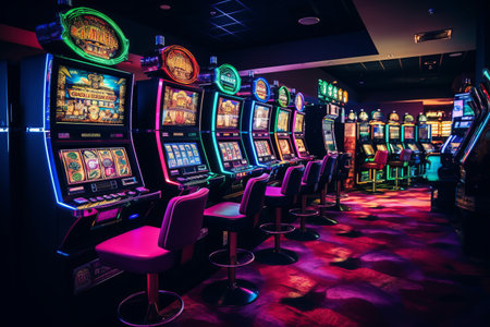 Vibrant Nightlife: Casino Machines Await Excited Gamblers in Las Vegas, Nevadaの素材