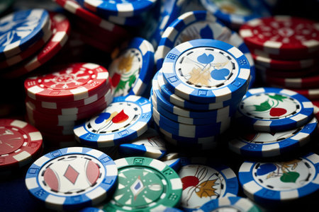 The Intriguing Allure of Poker Chips: A Relaxing Close-Up at 3:2 Aspect Ratioの素材
