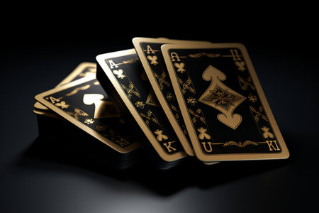 The Majestic Aura: A Regal Display of Black Casino Cards in a Glamorous 3D Renderscapeの素材