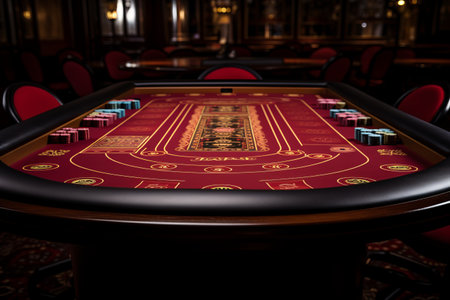 The Calm Before the Shuffle: Unoccupied Blackjack Table in a Casinoの素材