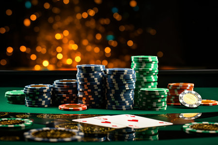 Playing with Fortune: Bitcoin Gold Coins and Poker Chips Create Blockchain Casino Drama in Online Gaの素材