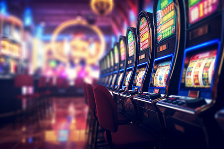 Immersive Ambiance: Blurring the Focus of Slot Machines in a Vegas Casinos Abstract Backgroundの素材