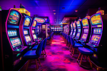 Gaming Excitement Awaits on Norwegian Gem: Explore the Row of Slot Machines Onboard the Cruise Shipの素材
