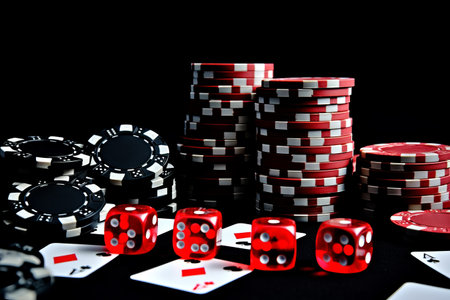 Black Composition: Relaxed Cards, Dice, and Poker Chips - @irag439995の素材