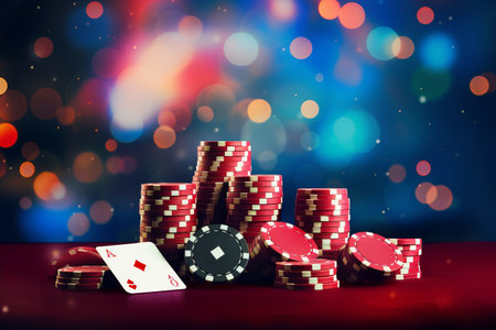 Rolling the Stakes: A Captivating Casino Scene with Game Chips and Diceの素材