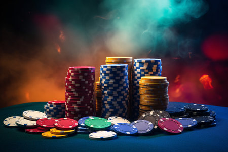 Levitating Stacks: A Multicolored Casino Experience on a Smoky Backgroundの素材
