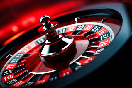 Captivating View: The Intricate Details of a Casino Roulette Ball, Spin, and Red & Black Sectorsの素材