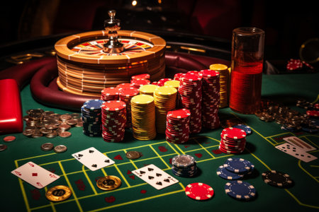 Relaxed Casino Vibes: Unwind on the Blackjack Mat with Cards, Dice, and Chips!の素材