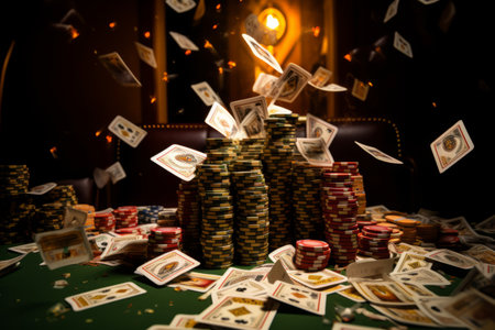 Falling Fortune: Glowing Chips and Cards in the Casino Spotlightの素材