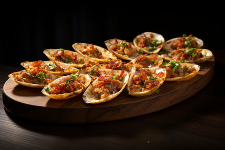 Indulge in the Exquisite Delight of Wood-Platter Delicacy: Clams Casino @irag439995 (Relaxed)の素材