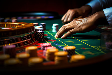 Chips Laid and Stakes Made: A Relaxed Close-Up at the Roulette Tableの素材