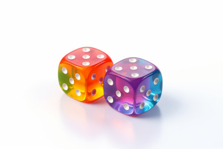 Vibrant Dice Cascading on a Clean White Canvas: A Relaxed Perspective from @irag439995 - AR 3:2の素材