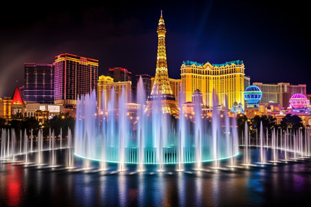 Captivating Splendor: Las Vegas Enchanting Dancing Fountain, Bedazzling Night City in the Vibrant Uの素材