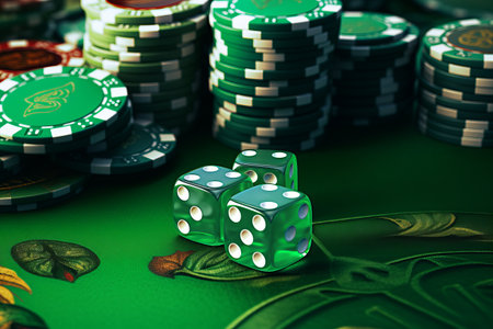 Rolling the Stakes: A Relaxed Game of Poker with Dice Chips on Green Cloth - @irag439995の素材