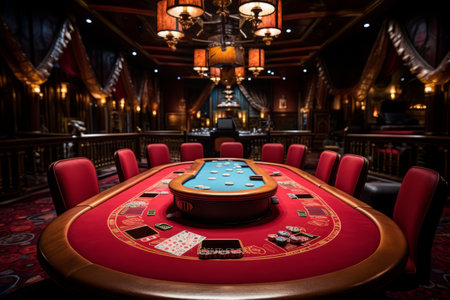 The Serene Solitude: Unoccupied Poker Table in the Casinoの素材