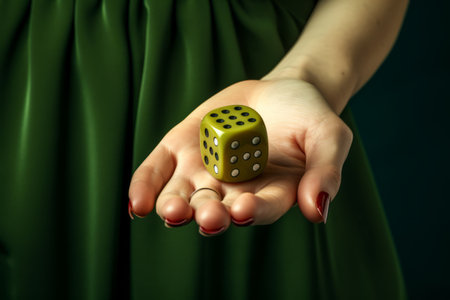 Being Bold: A Female Hand Gambles Fate on the Green Clothの素材