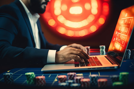 Unveiling the Thrilling World of Online Gambling: A Bearded Gambler Engrossed in an Exciting Game ofの素材