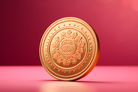 Gleaming Treasure: 3D Golden Coin Unveiled on a Pink Wonderland - Captivating AR Artistry by @irag43の素材