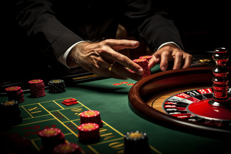 Gambling Delight: The Serene Hand of a Croupier at the Roulette Wheelの素材