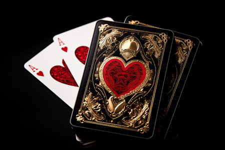 Relaxed Heart Set of Playing Cards on a Moody Black Backgroundの素材