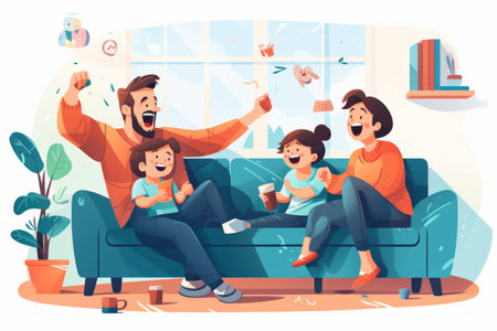 Sofa Tickles: A Joyful Family's Hilarious Bonding Momentの素材