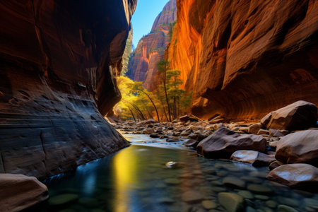 Captivating Illumination: Radiant Light Refractions along the Walls of Zion National Park's Narrows,の素材