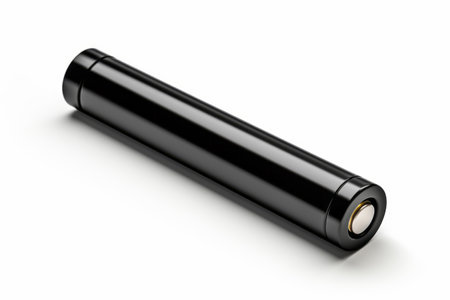 Striking Contrast: Isolated Black Battery Holder and AA Battery Stand on a White Backgroundの素材