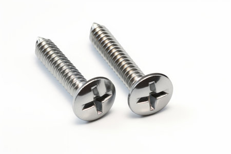 High-Quality Bolt: Round Head Chipboard Screws with Cross Slot Design - Isolated on White Backgroundの素材