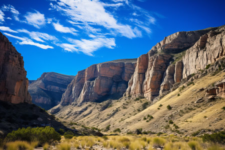 Captivating Beauty: The Bright Blue Sky Illuminating Devil's Hall in Guadalupe Mountains National Parkの素材