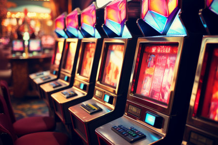 Gleaming Diamonds and Lucky Sevens: A Spectacular Display of Casino Slot Machine Monitorsの素材