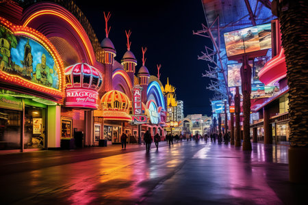 Captivating Nightlights: Vibrant Illuminated Signs Illuminate Las Vegas Streetsの素材