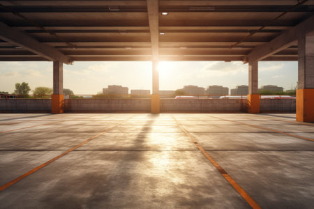 Sun-Drenched Solitude: Exploring an Empty Parking Lot Bathed in Sunlightの素材