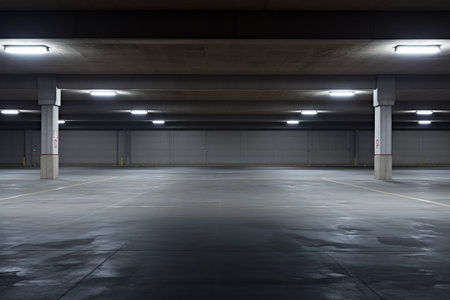Desolate Expanse: A Front View of the Empty Parking Lotの素材