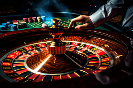 Glamour and Excitement: Captivating Moments of Casino Gaming Unfold on the Gold Spinning Roulette Whの素材