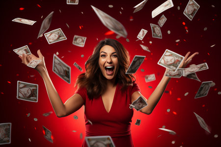 A Captivating Moment: Enthusiastic Lady Wins Big at Las Vegas Casino Club, Radiates Joy in Stunningの素材