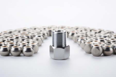 Focusing on Perfection: Unveiling the Perfect Match for the Job - Blurred Bolts and a Big Nut on a Cの素材