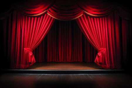 The Vibrant Aura of the Theater: Embracing a Red Curtain and Neon Spectacleの素材