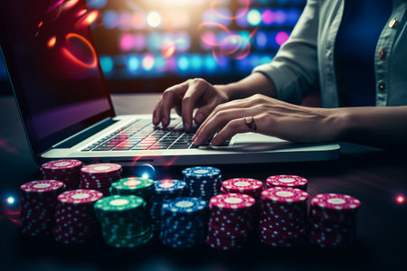 Exploring the Excitement: Woman Embraces Virtual Leisure with Online Casino Chipsの素材
