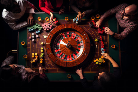 Thrilling Moments: A Birds-Eye Glimpse of Roulette Enthusiasts in Casino Blissの素材