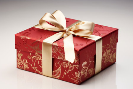 Stunning Red Gift Box Adorned with Design Paper and Satin Ribbonの素材