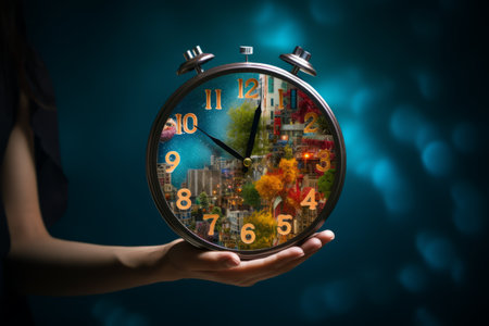 Time Unveiled: Exploring the Creative Collage of Hand Holding Clocksの素材