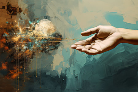 Unveiling the Digital Collage: A Modern Art Fusion of Helping Hands and Loading Iconsの素材