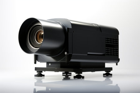 Immersive Viewing Experience: Sleek Side-View of a Massive Black Home Cinema Projectorの素材