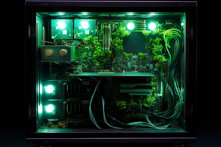 Glowing Brilliance: Unveiling the LED-Illuminated Circuit Board within the Computer Caseの素材